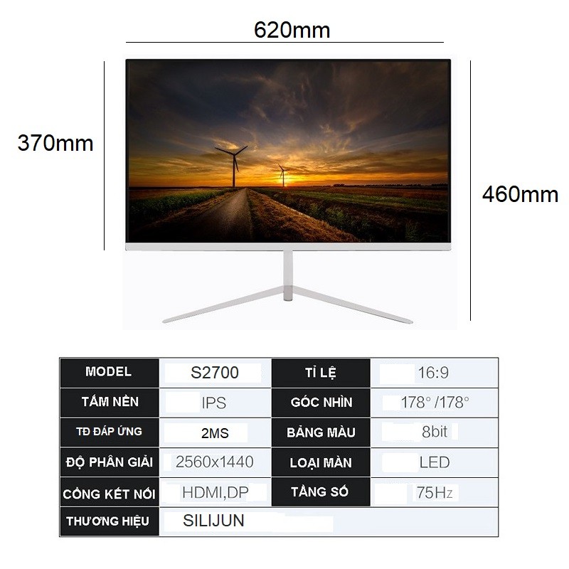 Màn Hình Máy Tính 27 inch QHD 2K (2560 x 1440) SiliJun S2700 - Hàng nhập khẩu