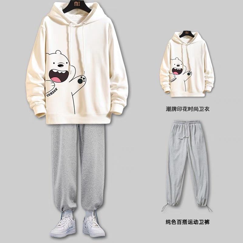 Áo hoodie dài tay hình gấu béo chất vải cotton thoáng khí