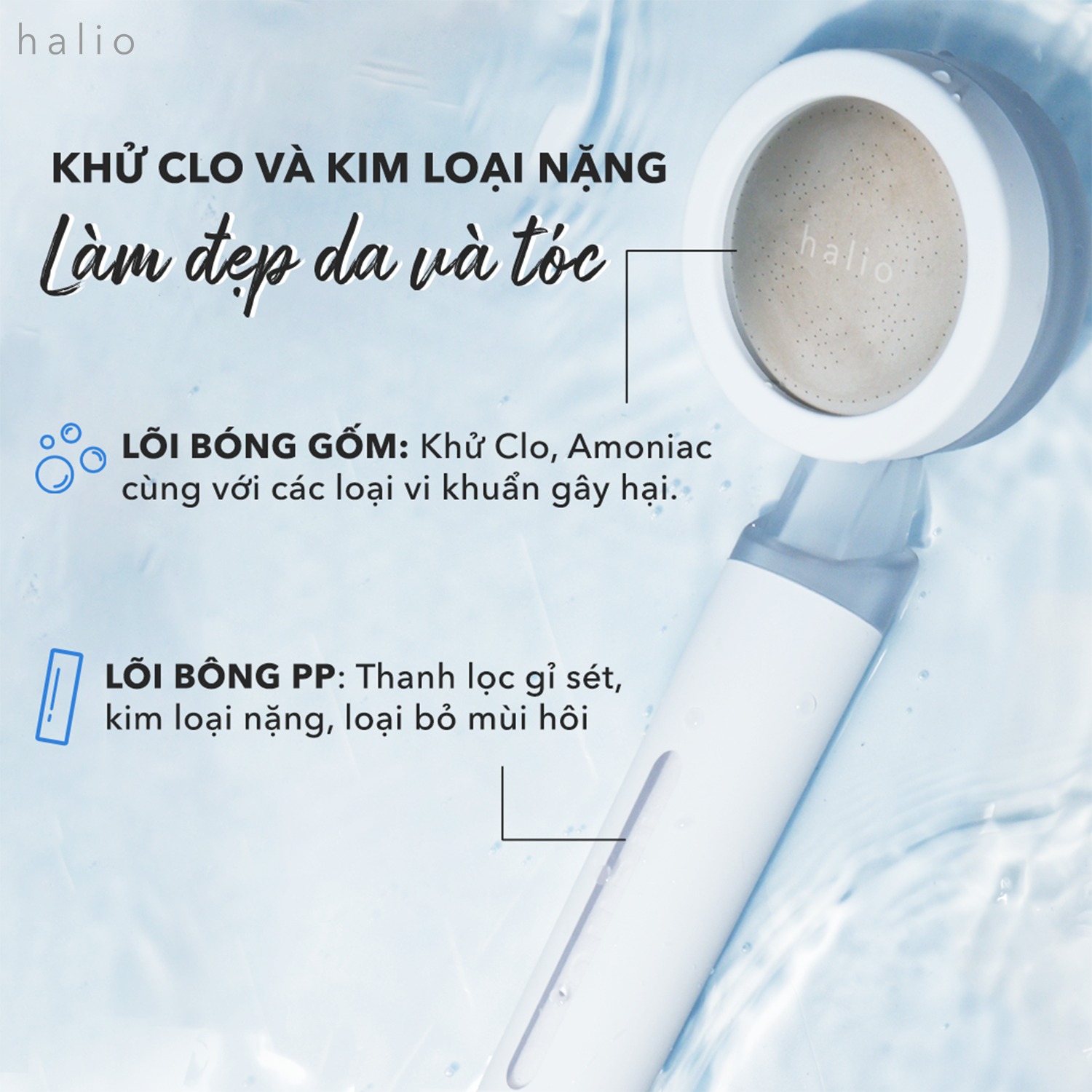Vòi Sen Lọc Nước Khử Clo Ngừa Mụn Lưng Tăng Áp Halio Beautifying Shower Head