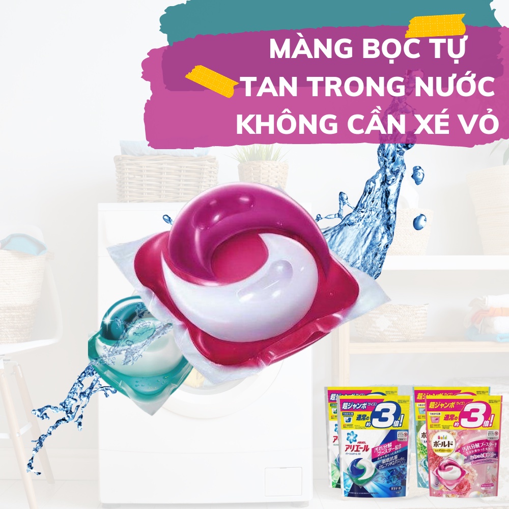 Viên giặt xả Bold GelBall 4D P&amp;G hương hoa tươi mát túi refill 55 viên