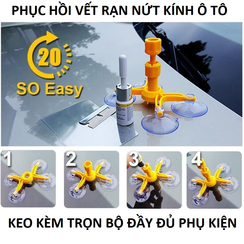 Phục hồi vết rạn nứt kính ô tô với keo gắn kính xe hơi kèm phụ kiện chuyên dụng bóng đẹp như mới loại tốt