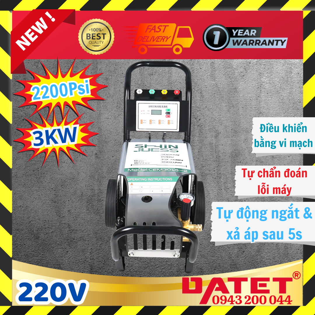 Máy rửa xe áp lực cao 2200Psi tự động ngắt bằng vi mạch điều khiển, máy rửa xe “siêu thông minh” tự chẩn đoán hư hỏng 20M22-3T4