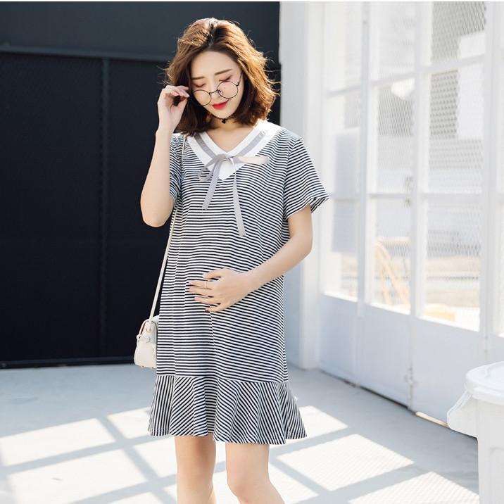 Đầm Bầu Kẻ Đuôi Cá Cổ Tim