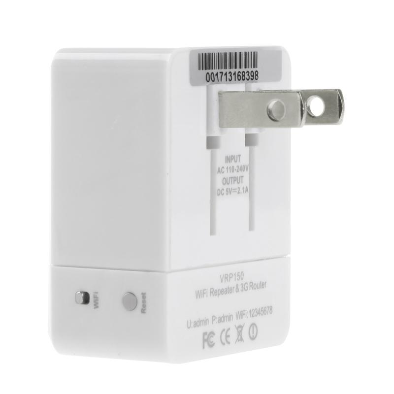 Bộ lặp Wi-Fi mini 150Mbps VRP150 802.11b / g / n Bộ định tuyến không dây 3G 2.1A có Bộ sạc 3 trong 1