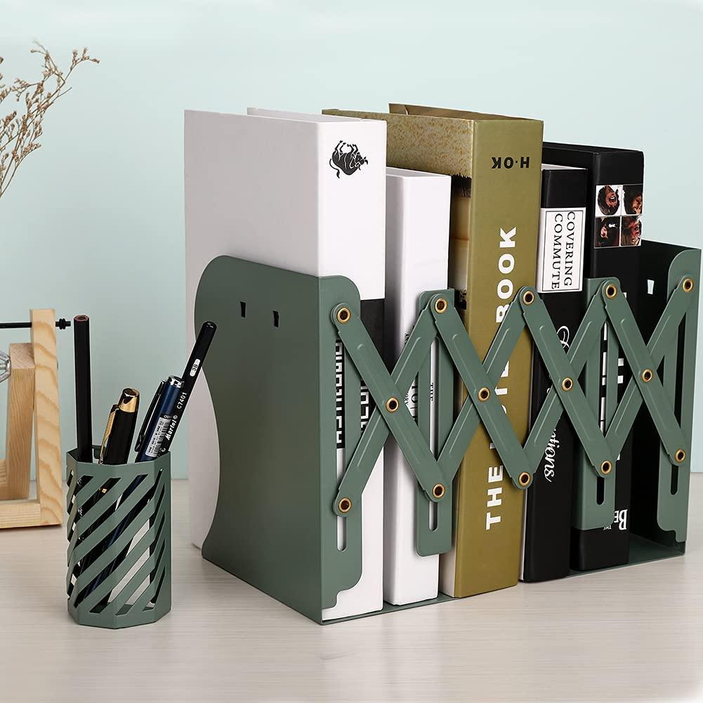 Kim Loại Bookends Có Thể Điều Chỉnh Và Chắc Chắn Để Bàn Tổ Chức Phụ Kiện Bàn Học Cho Gia Đình, Văn Phòng, Trường Học, Thư Viện Màu Xanh Lá Cây