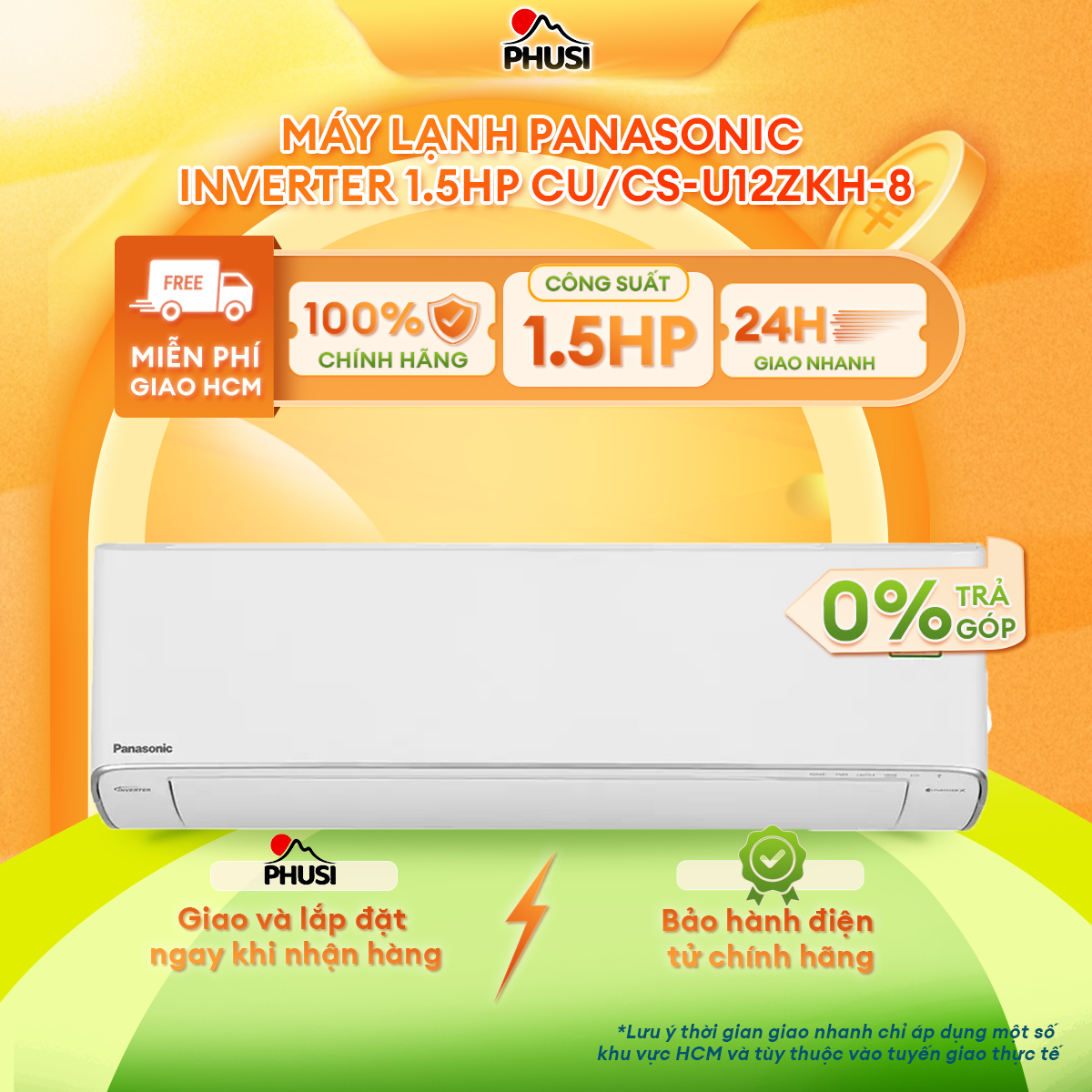 Máy lạnh Panasonic inverter cao cấp 1.5Hp CU/CS-U12ZKH-8 - Hàng chính hãng( Chỉ giao HCM)