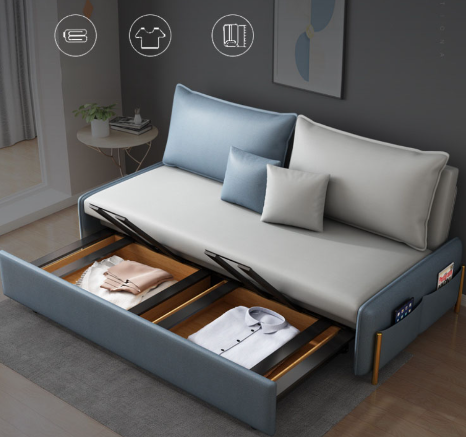 Sofa giường đa năng hộc kéo HGK- 02 ngăn chứa đồ tiện dụng Juno Sofa KT 1m8 phối màu xám xanh