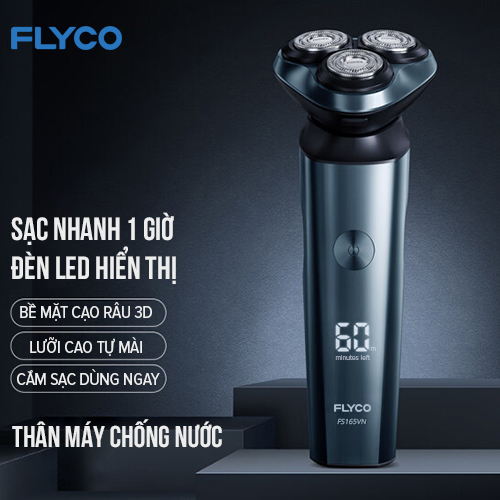 Máy Cạo Râu 3 Lưỡi Kép Flyco FS165VN Kháng Nước IPX7 Đầu Cạo 3D Sạc Nhanh 1 Giờ - Hàng chính hãng