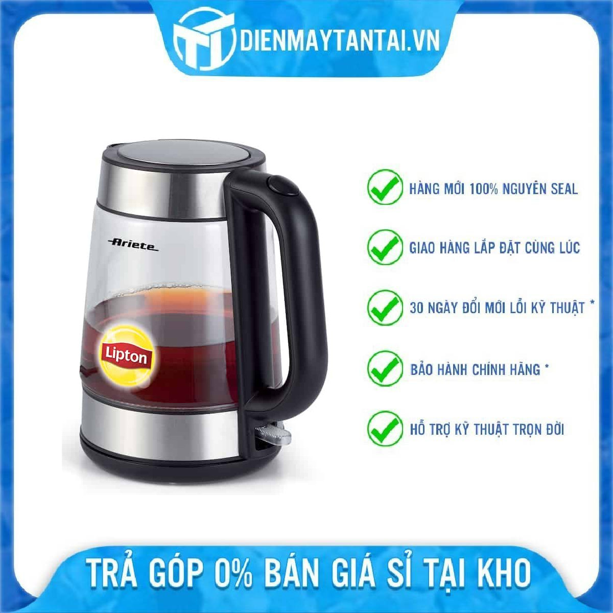 Bình Đun Siêu Tốc Thủy Tinh Ariete 1.7L MOD.2874 - Ý - Hàng Chính Hãng