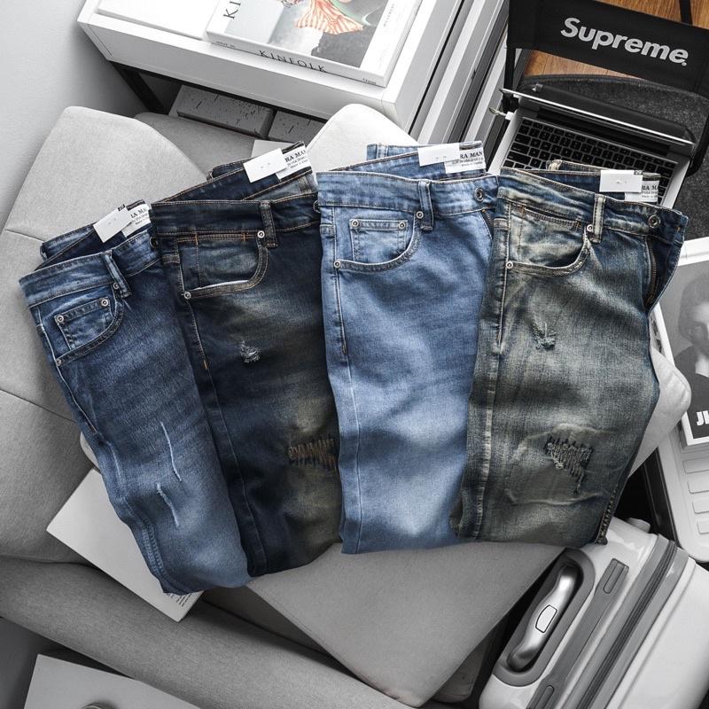 Quần jean nam xanh nhạt hàng cao cấp VNXK co giãn slimfit