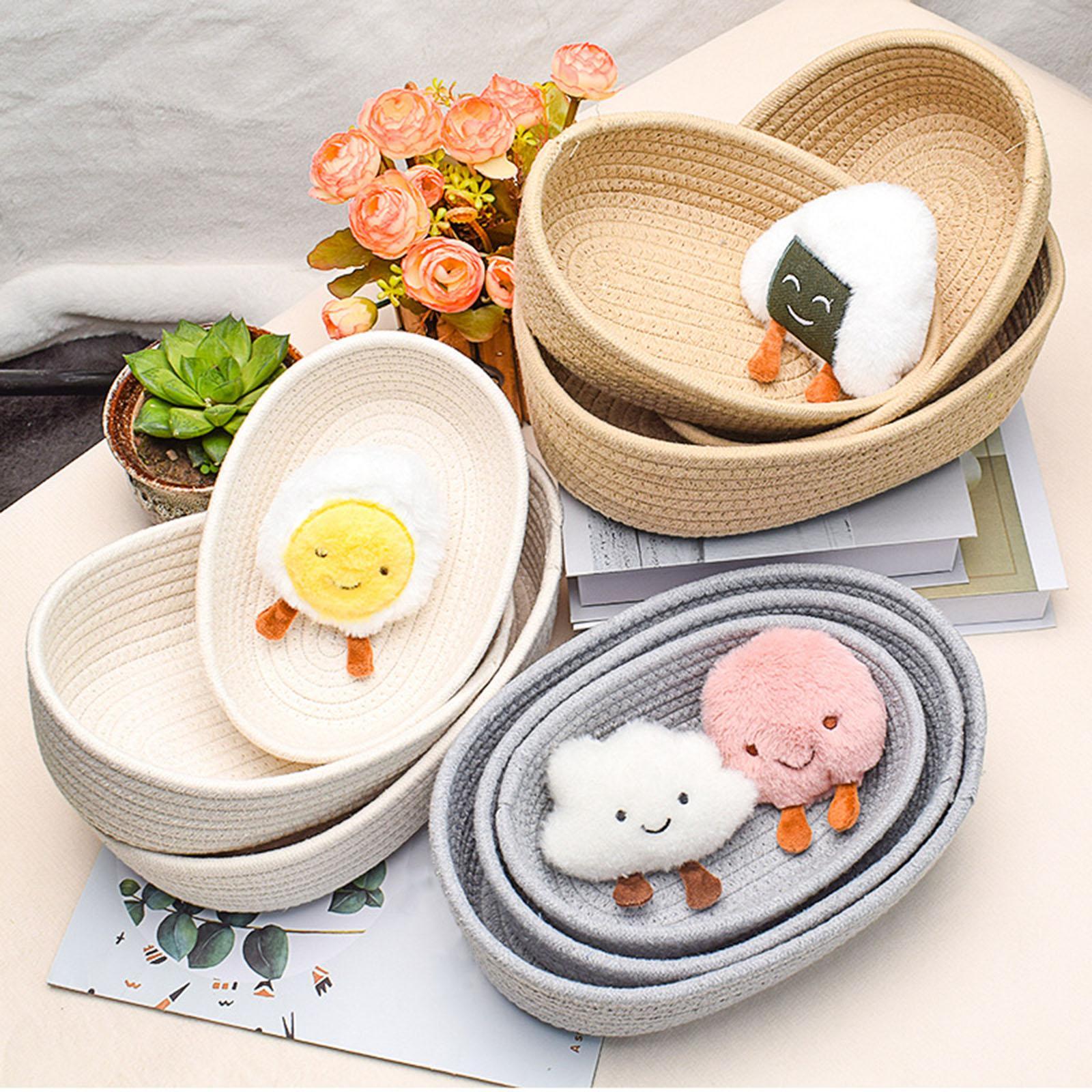 Small Hand Woven Storage Basket Dog Toy Organizer Gray