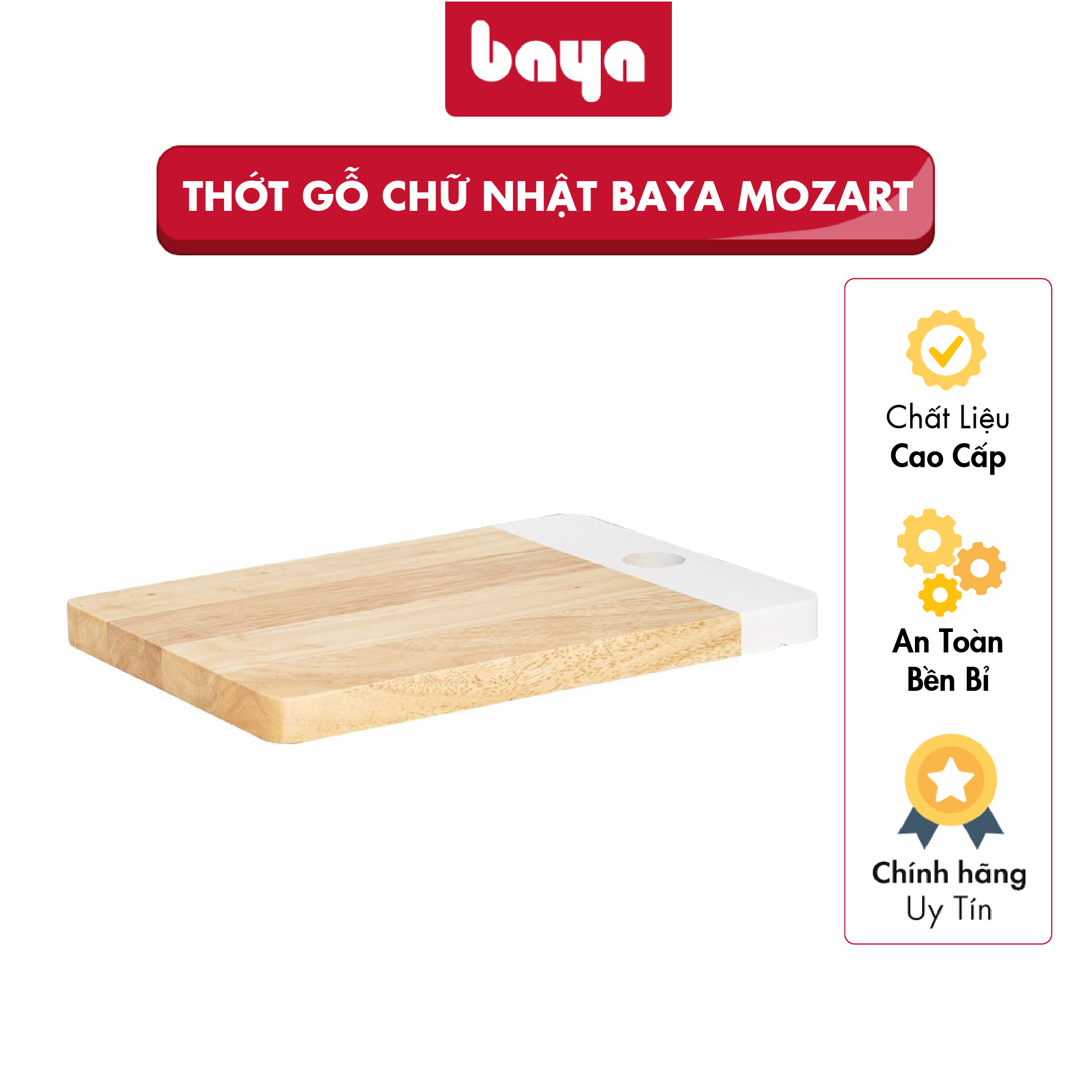 Thớt Gỗ Chữ Nhật BAYA MOZART Thớt Được Làm Bằng Gỗ Cao Su Nguyên Khối Phủ PU Bóng Đẹp, Có Độ Bền Cao, Sử Dụng Được Hai Mặt