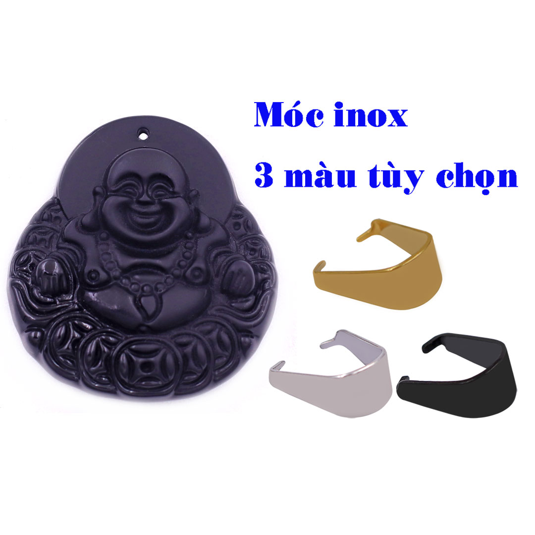 Mặt Phật Di lặc Đồng Tiền Đá Thạch Anh đen 4.6 cm  kèm dây đeo - Mặt Đá Phong Thủy Bình an, Thịnh Vượng