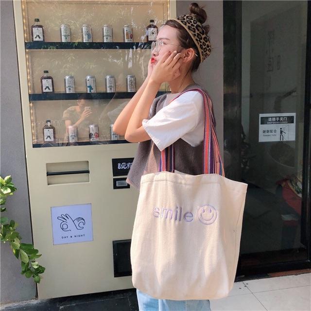 TÚI TOTE VẢI VINTAGE QUAI THỔ CẨM SIÊU XINH SMILE