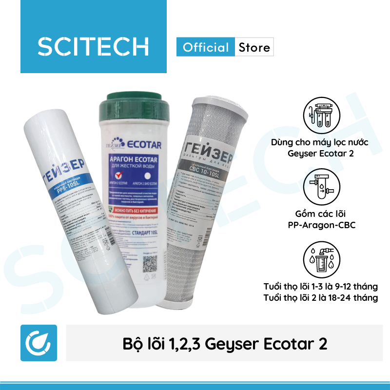 Bộ lõi thay thế máy lọc nước Nano Geyser Ecotar by Scitech - Hàng chính hãng