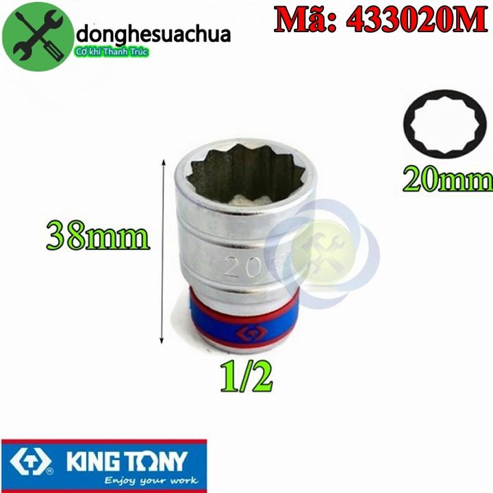 Tuýp 20mm 1/2 Kingtony 433020M 12 cạnh màu trắng dài 38mm