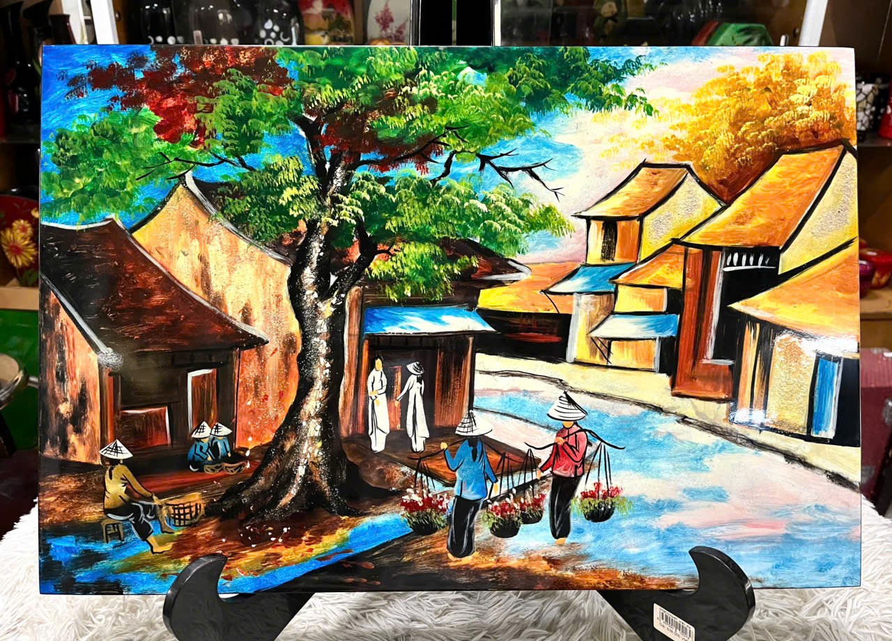 Tranh Sơn Mài - PHỐ CỔ VIỆT NAM | Size 40x60 cm | Hoài Niệm Thời Gian – Nghệ Thuật Sơn Mài Truyền Thống