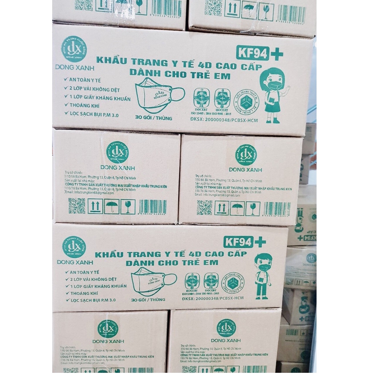 30 TÚI KHẨU TRANG KF94 TRẺ EM ĐỒNG XANH PREMIUM