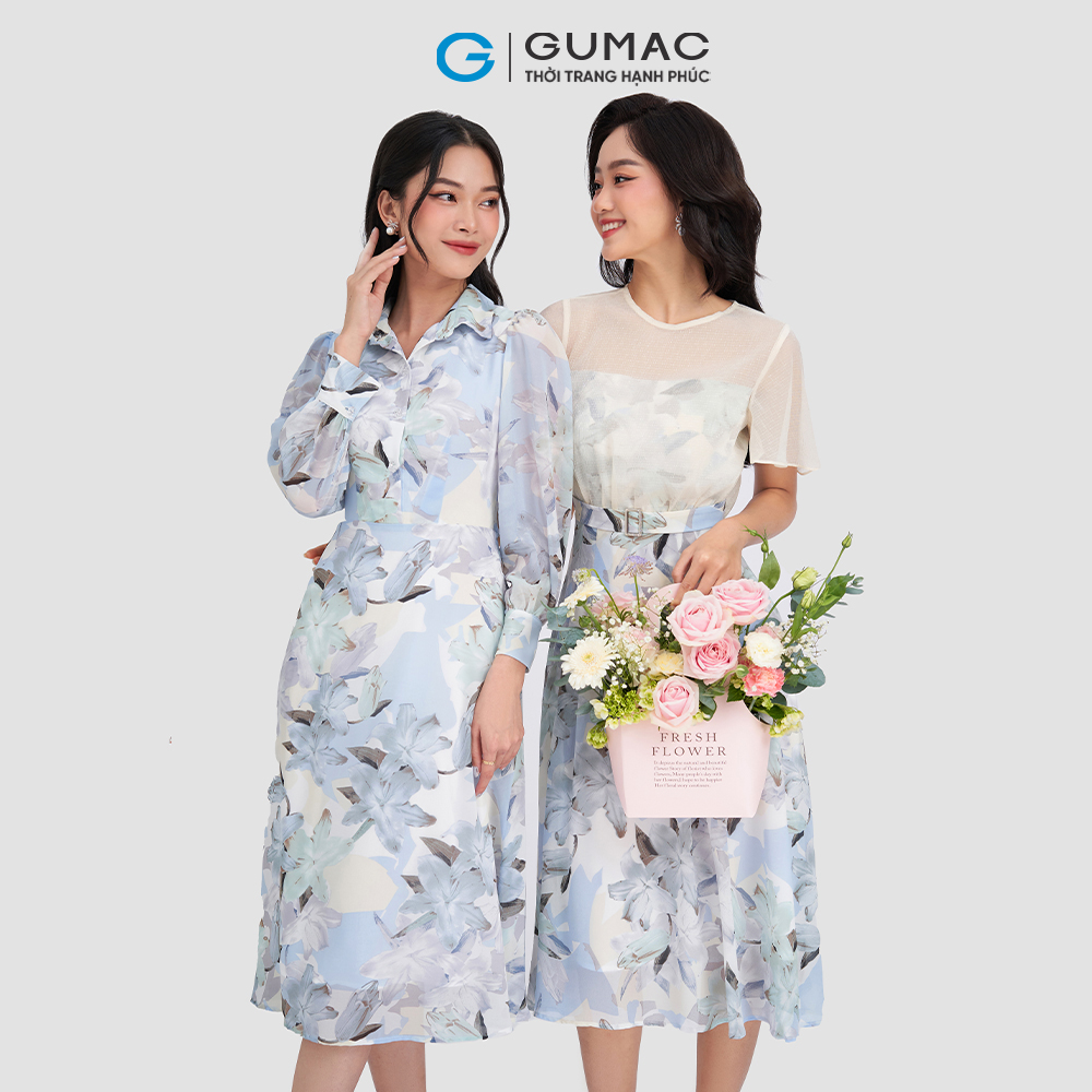Đầm phối nơ eo GUMAC DD03045