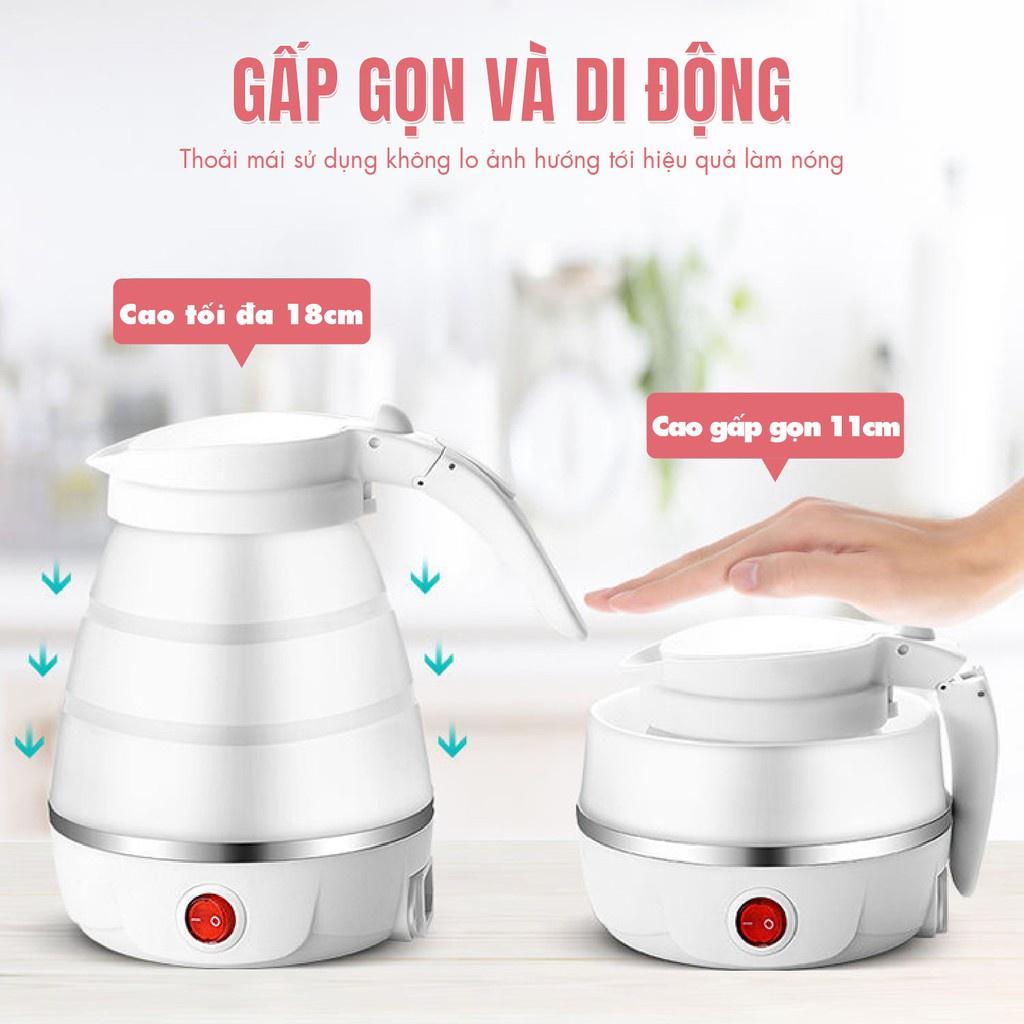 Ấm Đun Nước Siêu Tốc Gấp Gọn Thân Bình Làm Từ Silicon Cao Cấp Dung Tích 600Ml Thiết Kế Mới Lạ Độc Đáo Tiện Dụng