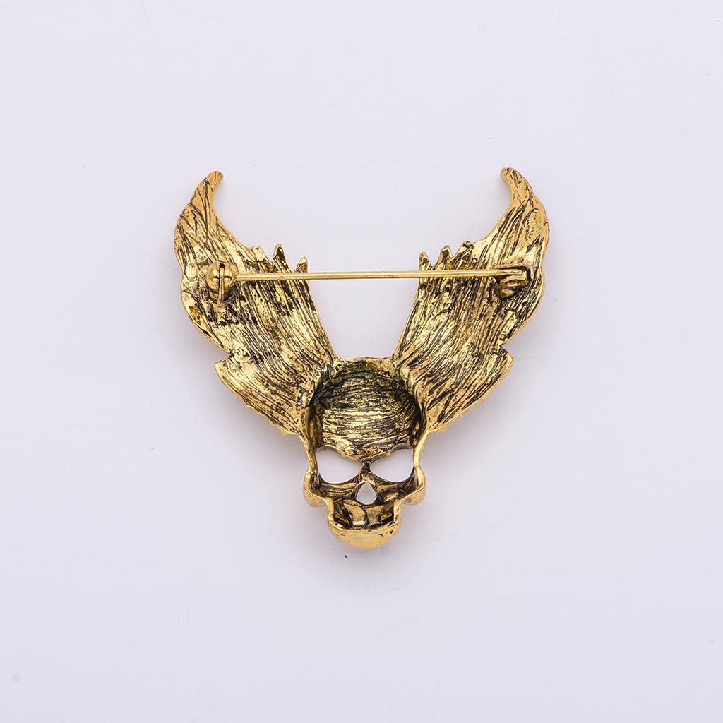 2X Fashion Style Angel Wings Skull Brooch Metal Plated Hollaween Jewelry Gold