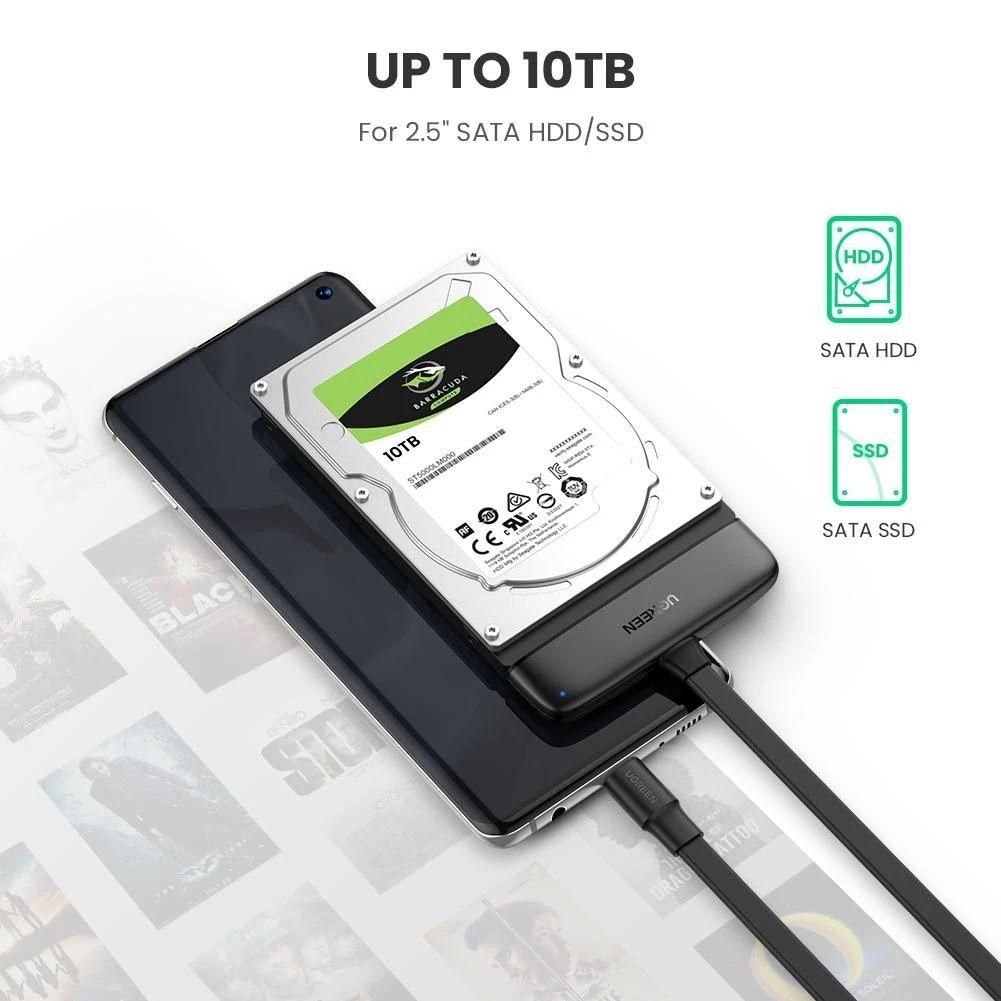 Ugreen UG70554CM308TK 0.5M màu đen đọc ổ 2.5 inch SATA ra USB type C 50cm - HÀNG CHÍNH HÃNG