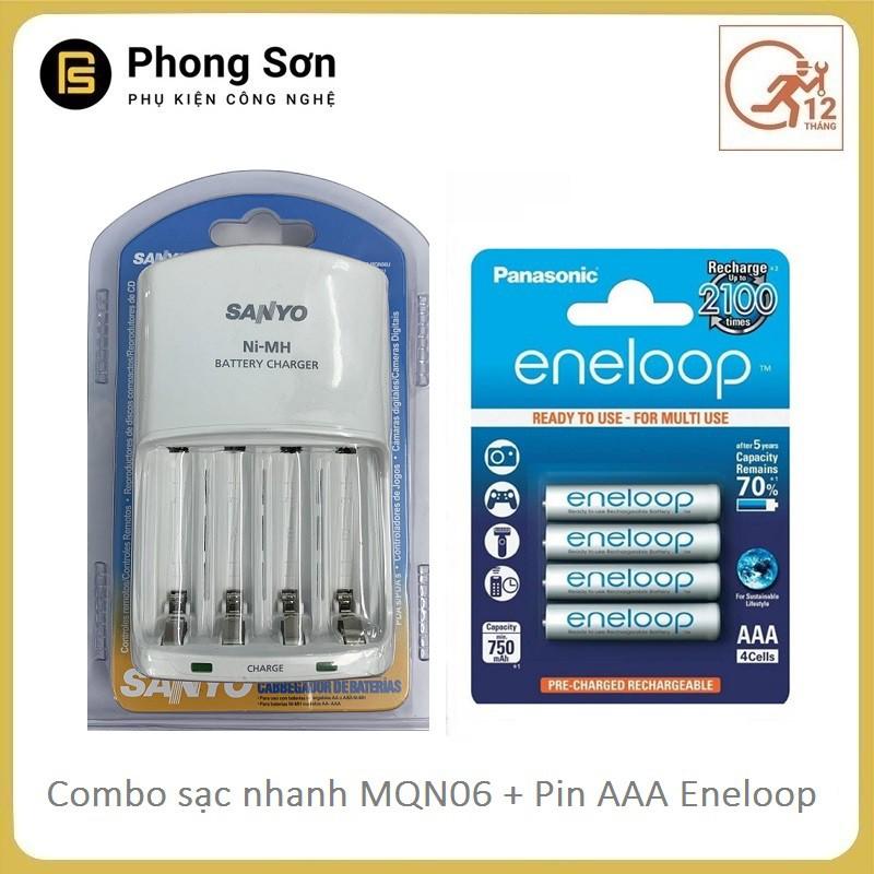 Bộ sạc pin AA AAA nhanh MQN06 Sanyo Kèm 4 viên Pin sạc AAA - Hàng Chính Hãng