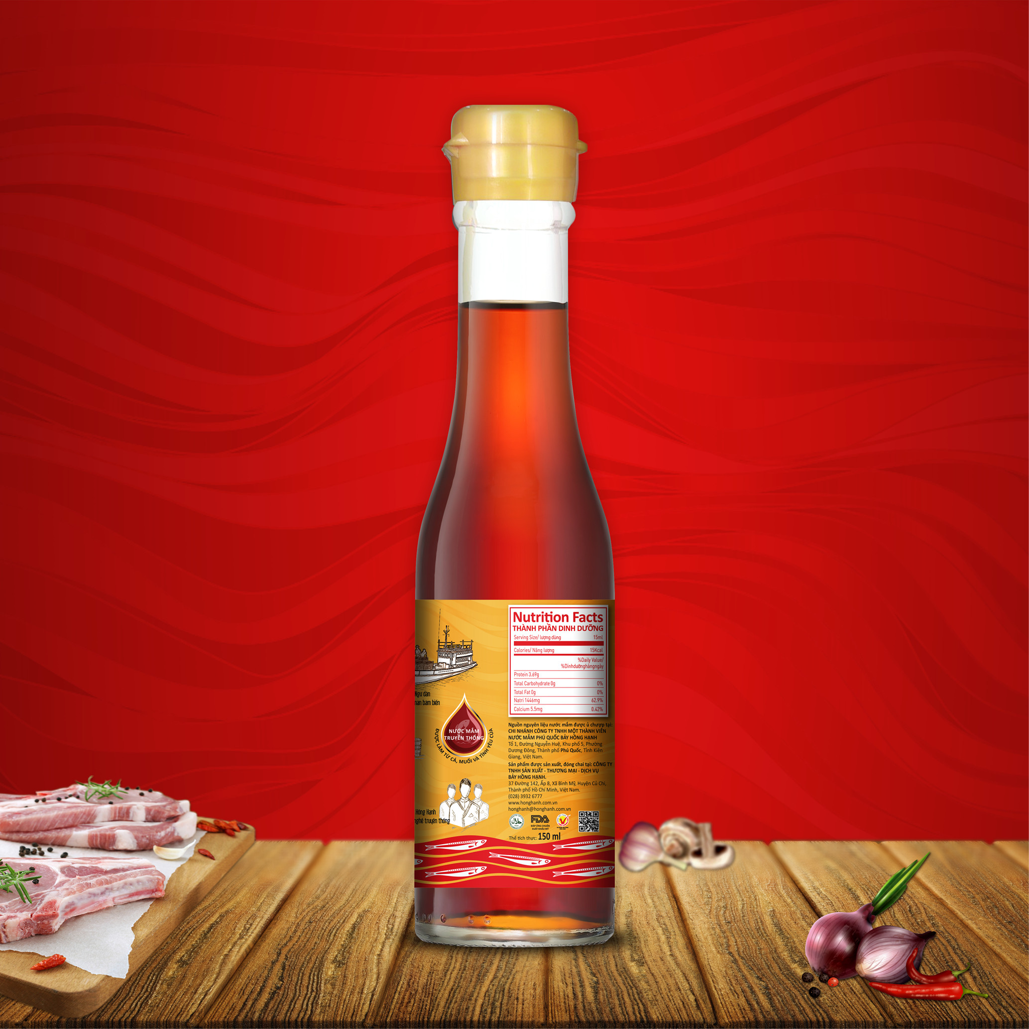 Nước mắm Phú Quốc Hồng Hạnh 40 độ đạm, dung tích 150ml, chai thủy tinh mini, du lịch tiện lợi.