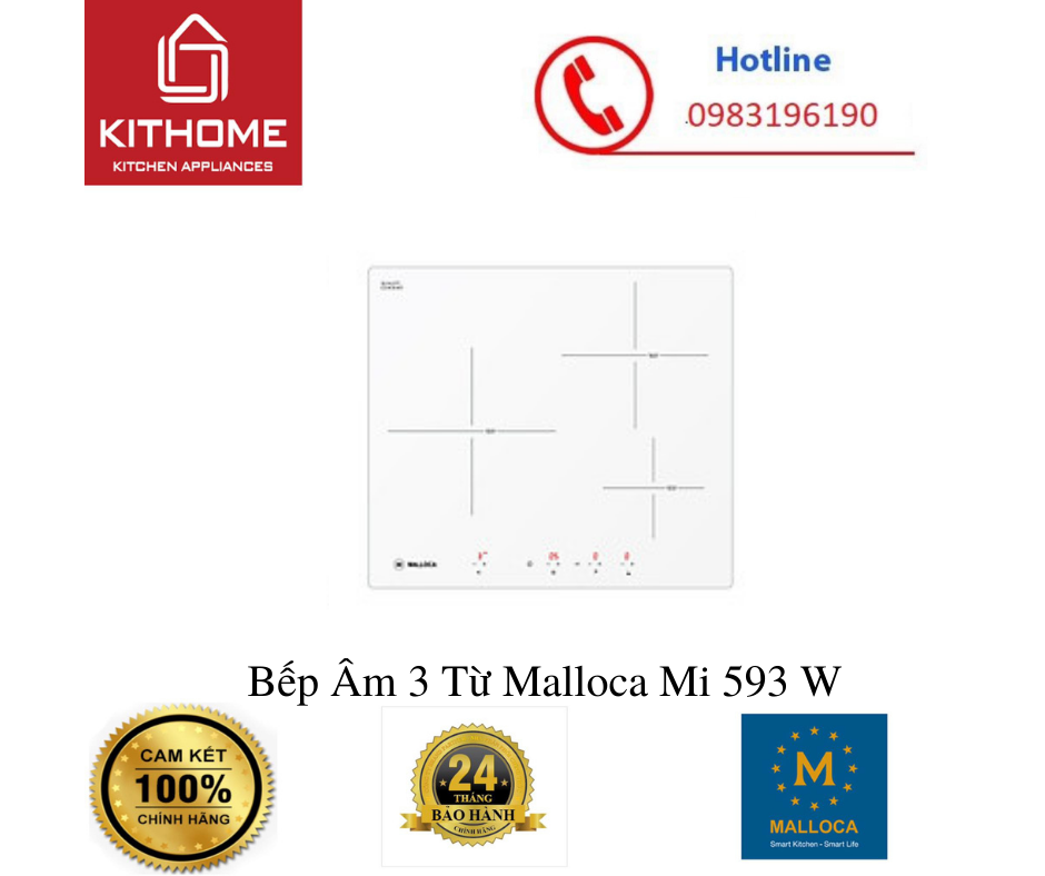 Bếp Âm 3 Từ Malloca Mi 593 W - Hàng chính hãng