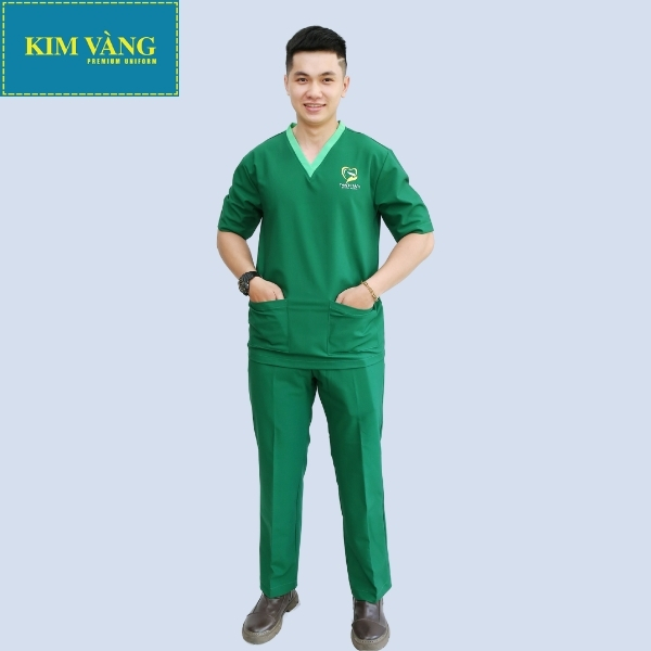[KIM VÀNG] Quần áo y tá điều dưỡng đồng phục bệnh viện tay ngắn chất liệu Kaki thun - Màu xanh két mẫu 01