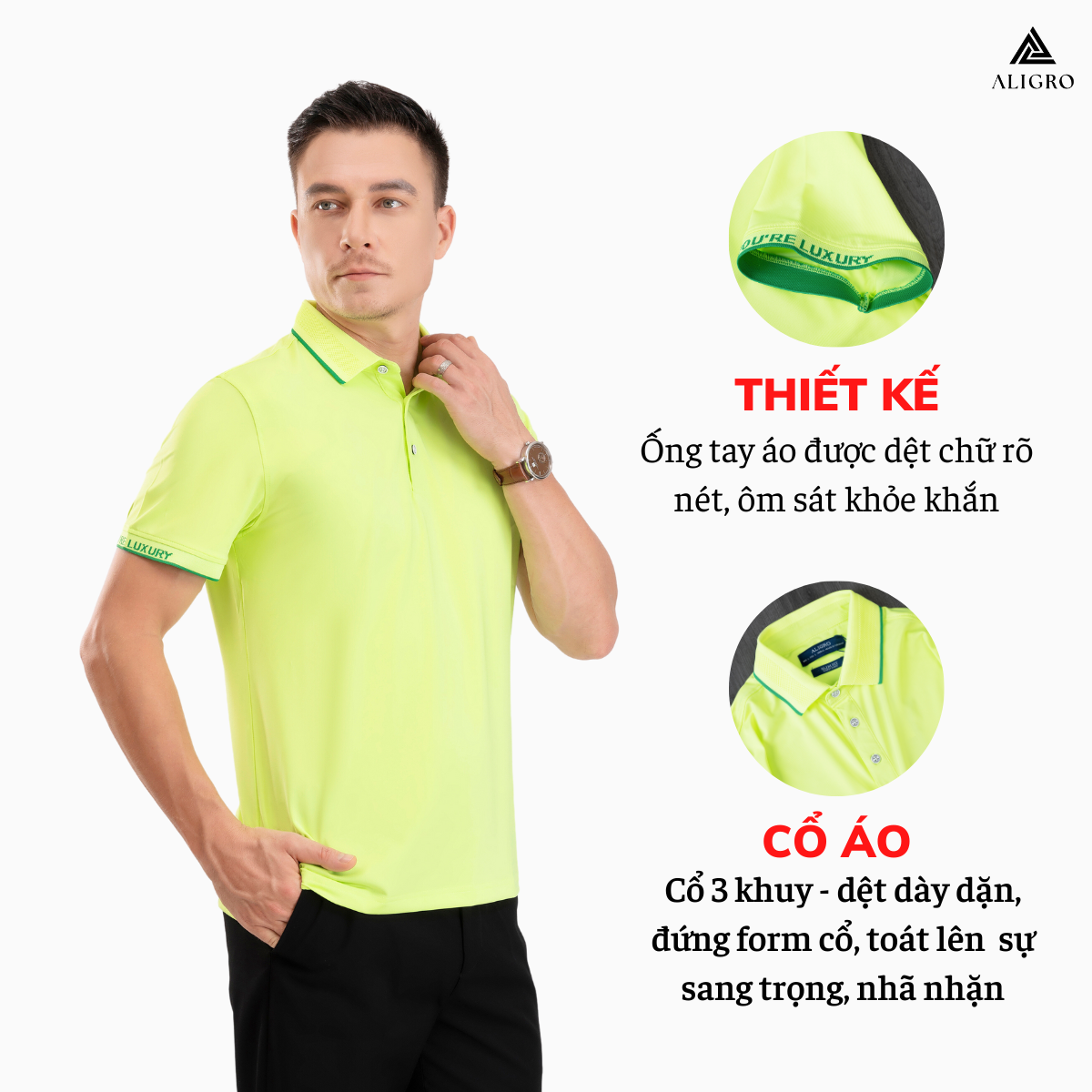 Áo polo golf nam ngắn tay ALIGRO chất vải coolmax màu xanh chuối năng động ALGPLO104