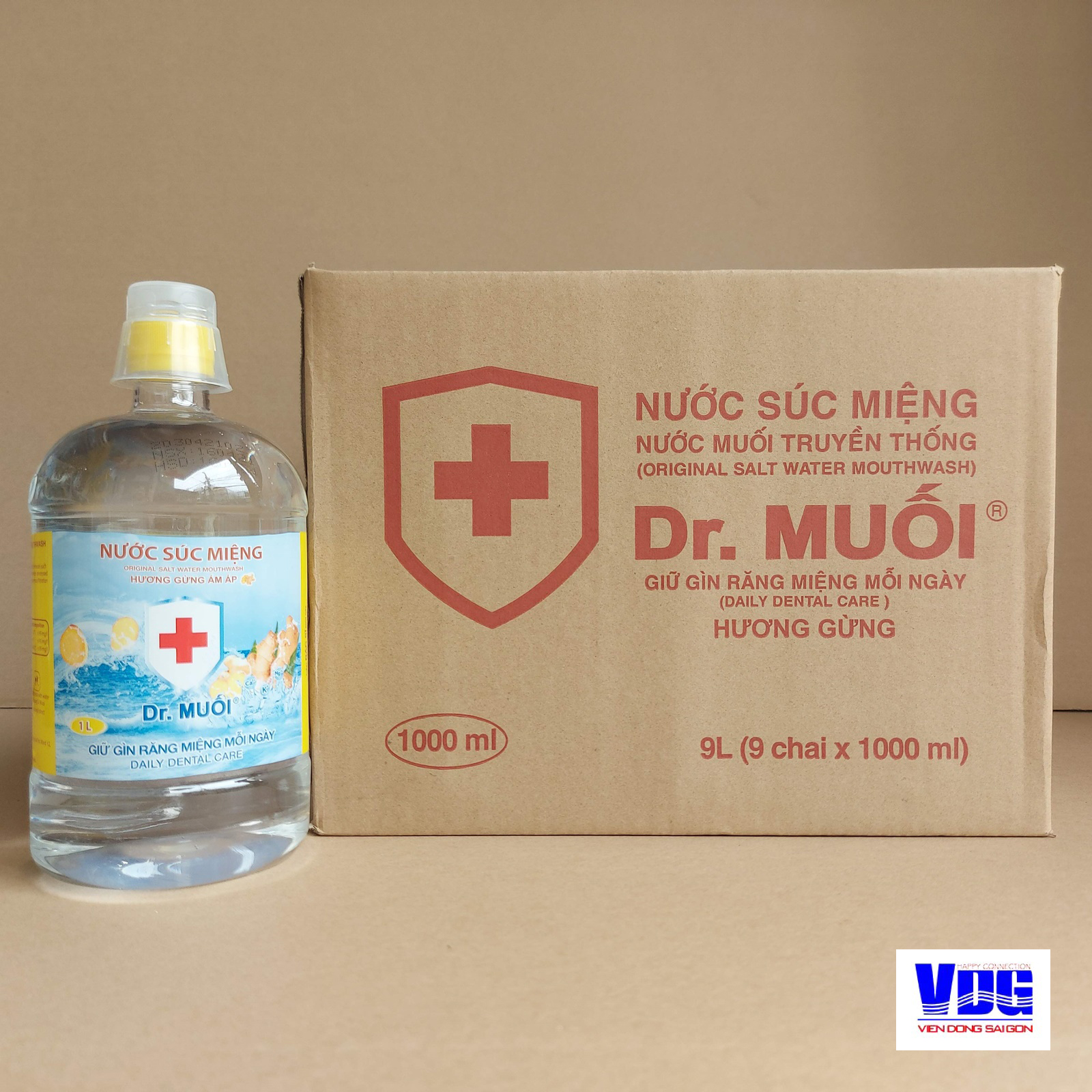 1 Thùng 9 chai Nước súc miệng Dr. Muối hương Gừng ấm áp (1000ml)