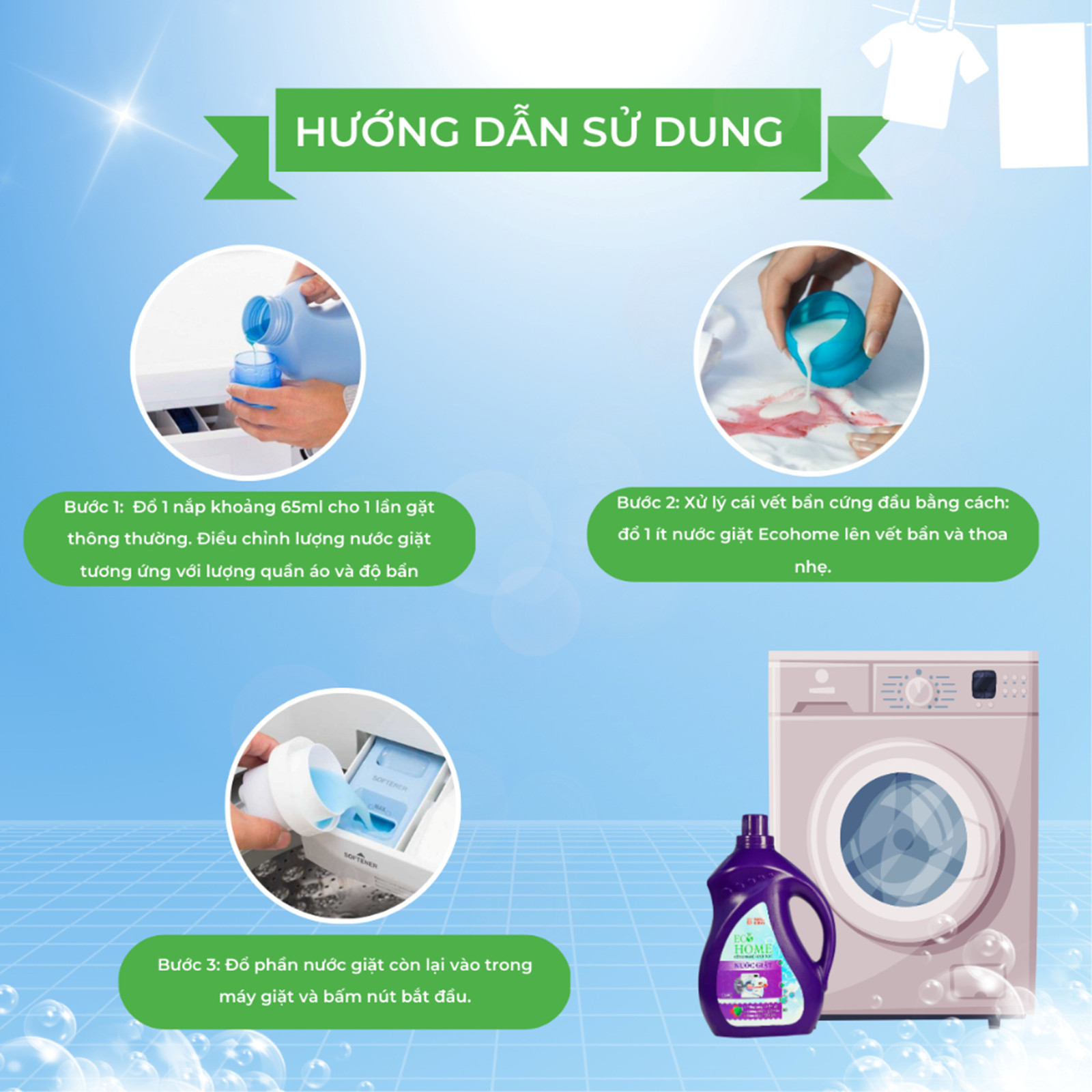 Nước Giặt Xả Quần Áo 2 In1 Công Nghệ Sinh Học ECOHOME 3,6KG Hương Thơm Mát Can Tím Làm Sạch Khử Mùi Hôi Ngừa Vi Khuẩn