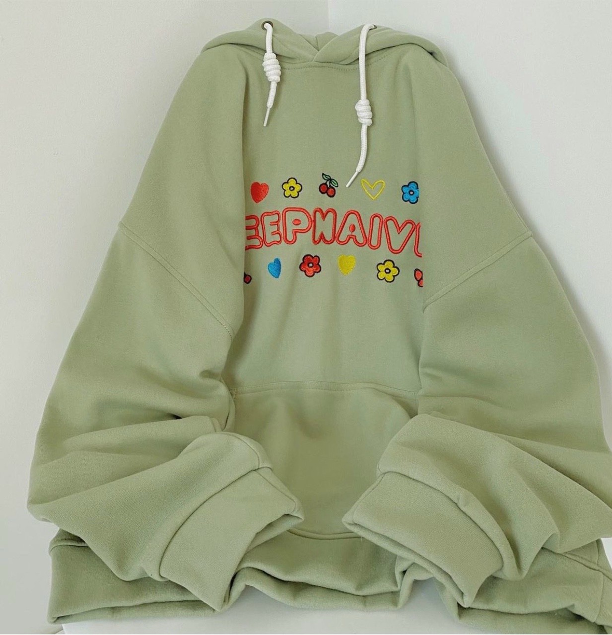 Áo hoodie nỉ unisex Homies liền mũ có túi thêu chữ NAIVE, Áo Hoodie Logo/Thêu Chữ/Thêu Trái Tim Màu Xanh Mint Unisex Nỉ Bông siêu mịn Form rộng unisex