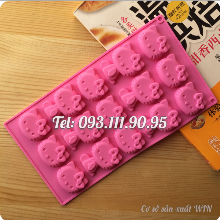 Khuôn silicon làm rau câu, socola 15 mèo Kitty - Mã số 1244