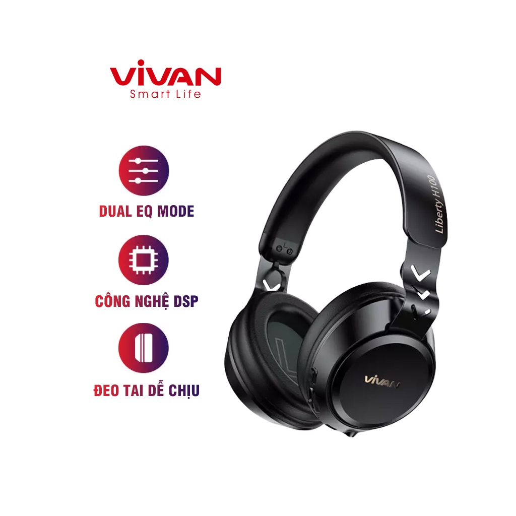 Tai Nghe Chụp Tai Không Dây VIVAN Bluetooth 5.0 Liberty H100 Siêu Nhẹ - Chống Ồn - Âm Thanh Sắc Nét [Hàng Chính Hãng]