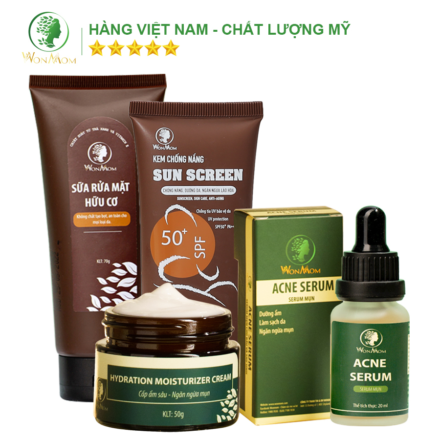 Bộ trắng da, sạch mụn, chống nắng chuyên sâu Wonmom