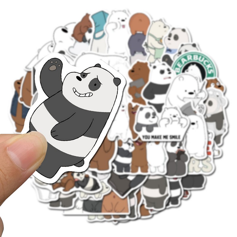 Sticker 50 miếng hình dán 3 chú gấu We bare bears