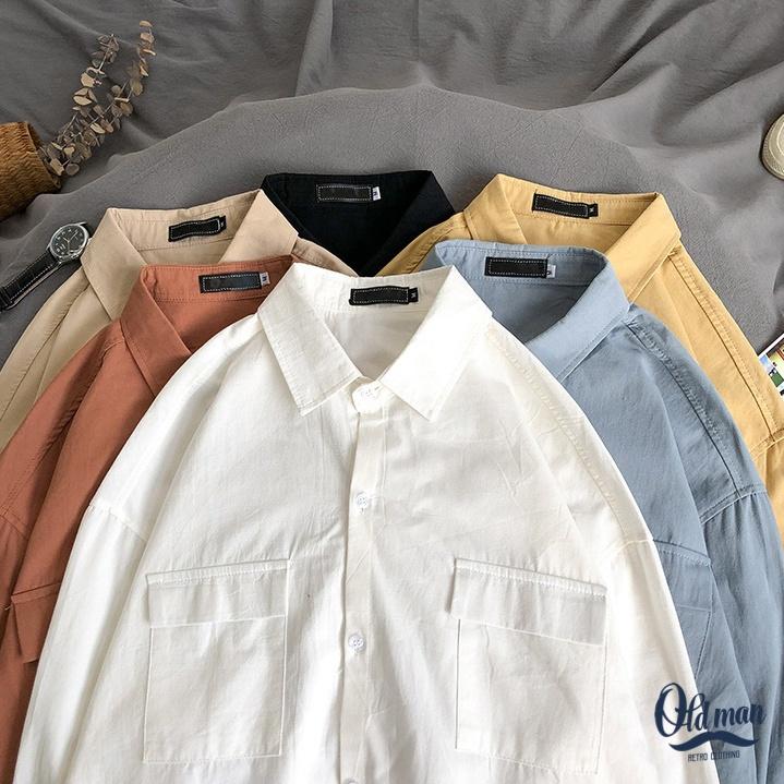 Áo Sơ Mi Nam Dài Tay Cổ Bẻ Form Rộng Kiểu Dáng Hàn Quốc, Phong Cách Unisex Chất Kaki Bền Đẹp, Không Nhăn Form Suông