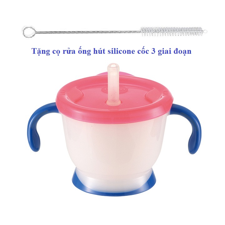 Cốc tập uống 3 giai đoạn Richell + Tặng cọ rửa ống hút