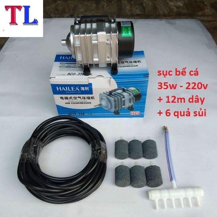 Máy sục sủi thổi khí oxi hồ cá 35w + 6 quả sủi + 12m dây - sục bể cá