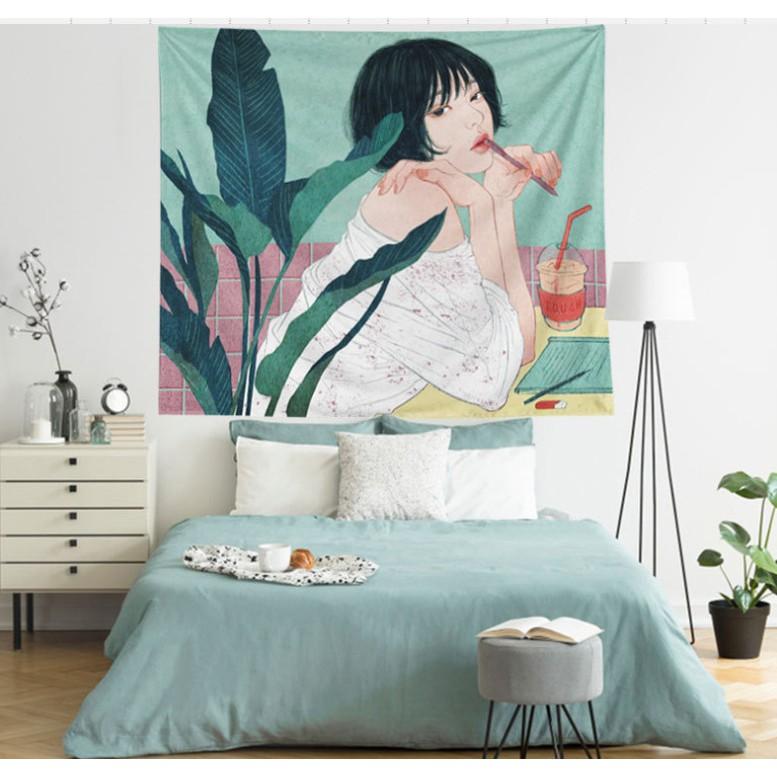 Thảm trang trí - Tranh vải treo tường hình cô gái phong cách thời trang + Tặng kèm móc treo