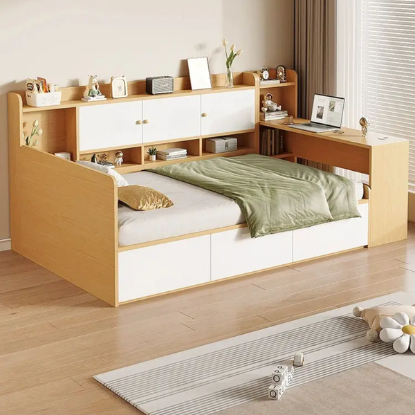 Giường ngủ công nghiệp bọc nệm kèm tủ và bàn học OHAHA - GN049