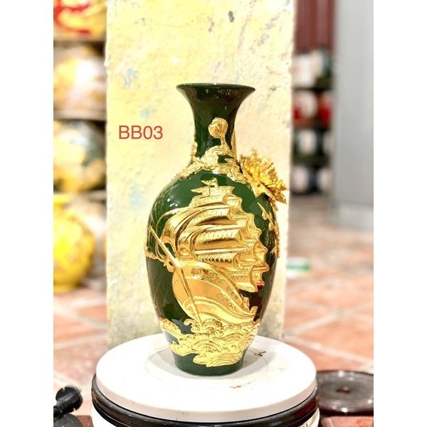 Bảo bình hút Lộc H30cm”Thuận buồm xuôi gió” đắp nổi- dát vàng kim. Gốm sứ Bát Tràng cao cấp