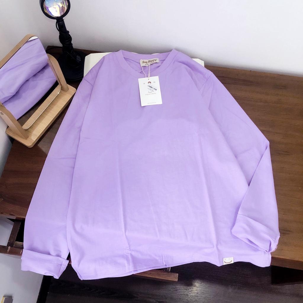 Áo dài tay trơn MEANSTORE phông Unisex nam nữ tee oversize form rộng pull Ulzzang Hàn Quốc vải mềm- Màu tím basic