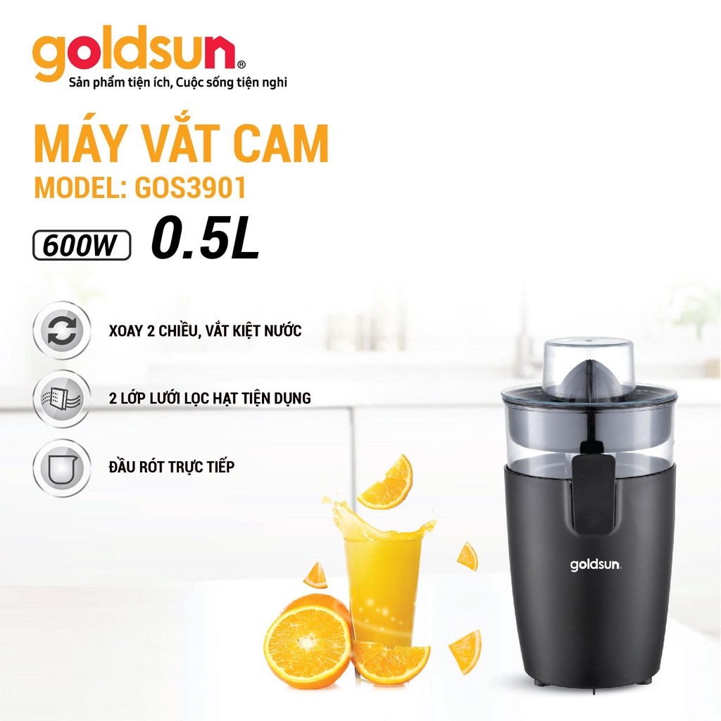 Máy Vắt Cam Tự Động Goldsun GOS3901 Hai Đầu Vắt Công Suất 600W - Hàng chính hãng Goldsun