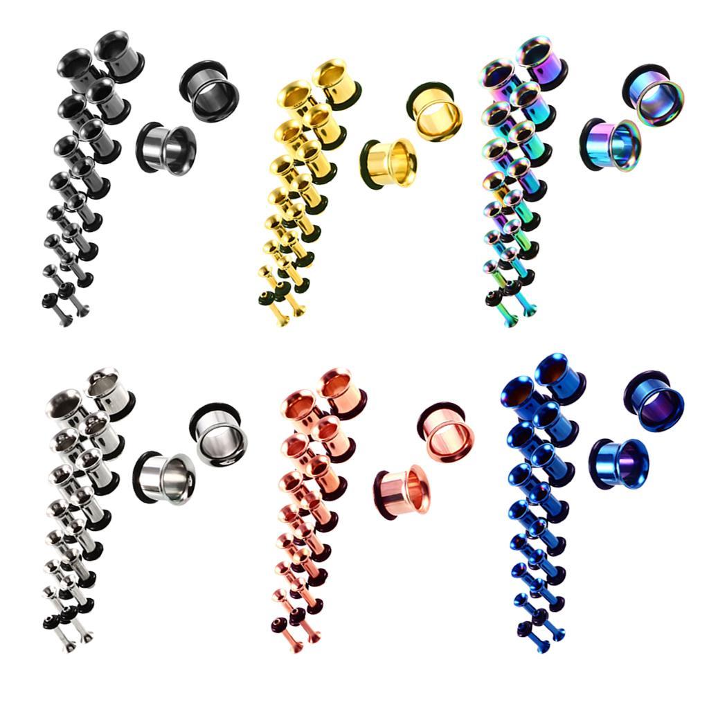 2x9 Pair Stainless Steel Ear Gauges Stretching Tunnel Plugs 14g-00g Silver