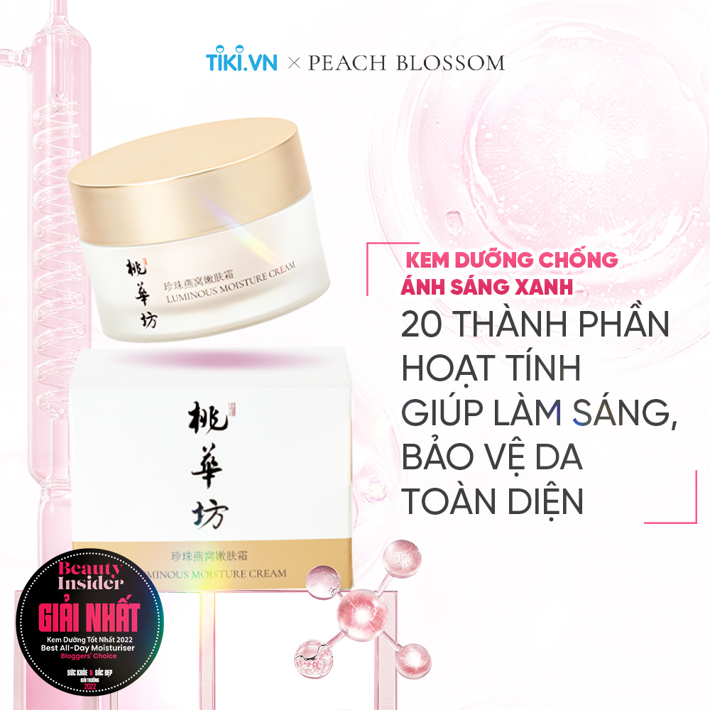 Kem Dưỡng Ẩm Toàn Diện Chống Ánh Sáng Xanh, Phục Hồi, Làm Trắng Da Với Ngọc Trai, Ngăn Ngừa Lão Hóa, Giảm Nếp Nhăn Tối Ưu Nhờ Tổ Yến và Làm Dịu Da Với Rau Má, Cúc La Mã Peach Blossom Luminous Moisture Cream