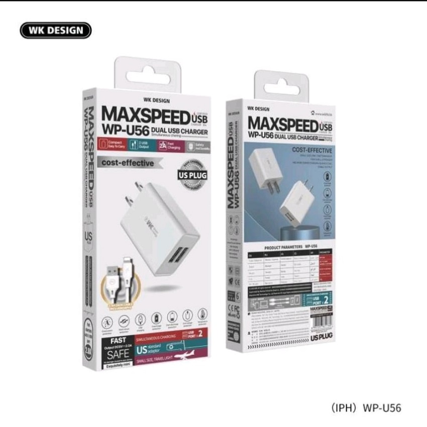 BỘ CỦ SẠC HỖ TRỢ SẠC NHANH CỦ SẠC + DÂY MAXSPEED WEKOME WP-U56 HÀNG CHÍNH HÃNG