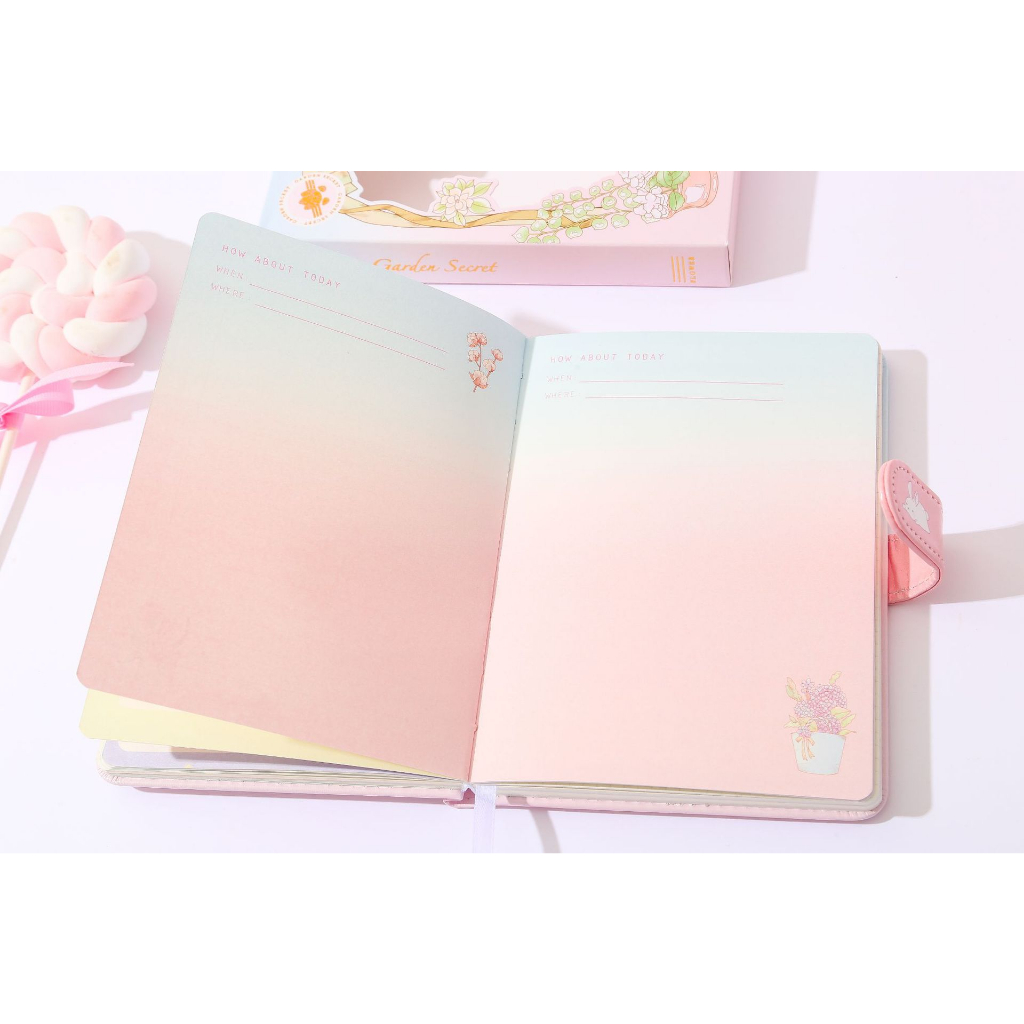 Sổ tay bìa da PU cúc bấm, Sổ tay da mềm có nắp khóa mẫu cô gái Garden Secret họa tiết hoạt hình dễ thương B181